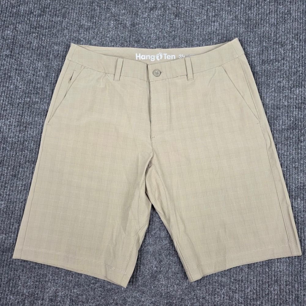 Hang Ten Mens Hybrid Walk Shorts 34 Khaki Tan Glen Plaid Quick Dry Stretch 26437